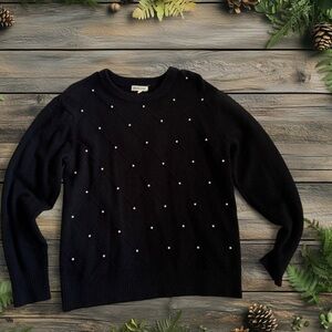 Elegant Black Sweater with Pearl Details
